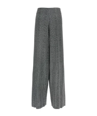 Ermanno Scervino Herringbone Drawstring Palazzo Pants In Gray