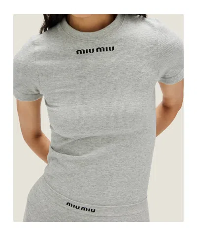 Miu Miu Short Sleeve T-shirt In Gray