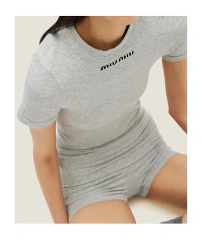 Miu Miu Short Sleeve T-shirt In Gray