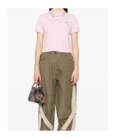 Vivienne Westwood Collared Polo Top Striped Sleeves In Pink