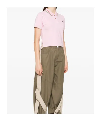Vivienne Westwood Collared Polo Top Striped Sleeves In Pink