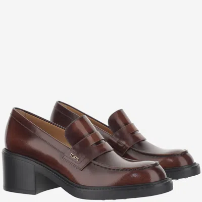 Tod's 60mm Brushed Leather Heeled Loafers
