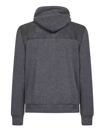Brunello Cucinelli Grey Suede And Knit Hooded Jacket In Gray