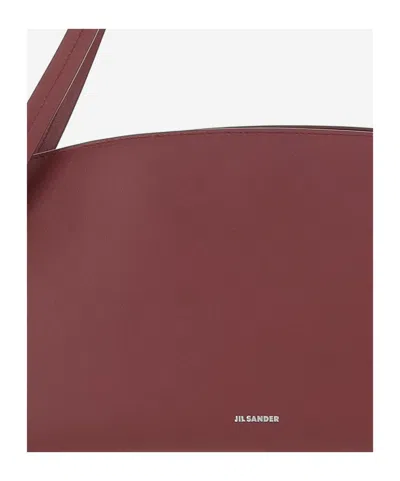 Jil Sander Bordeaux Leather Shoulder Bag In Burgundy