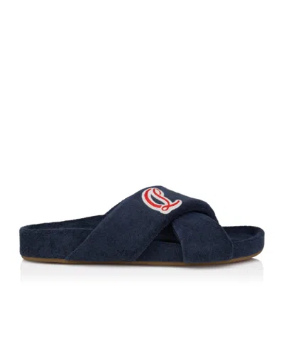 Christian Louboutin Bizzu Logo Patch Slide Sandal In Blue