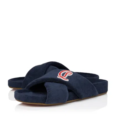 Christian Louboutin Bizzu Logo Patch Slide Sandal In Blue
