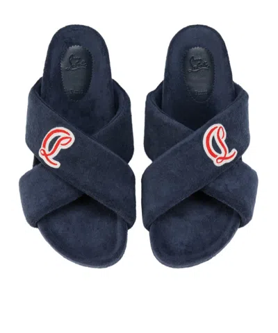 Christian Louboutin Bizzu Logo Patch Slide Sandal In Blue