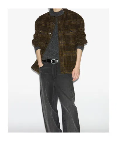 Isabel Marant Kervey Checkered Virgin Wool Jacket In Brown