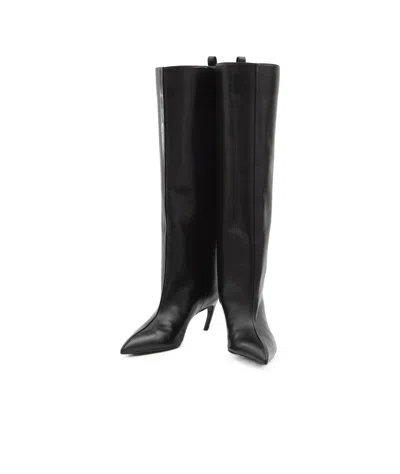Attico Leather High Shaft Ankle Boots With Pointed Toe In Black