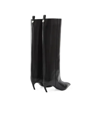 Attico Leather High Shaft Ankle Boots With Pointed Toe In Black