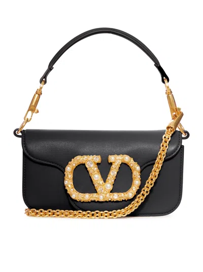Valentino Small Leather Shoulder Bag With Crystal And Pearl Embellishments