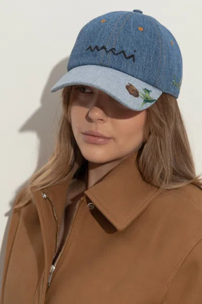 Marni Embroidered Denim Cap In Black
