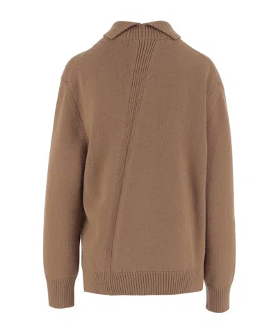 Jil Sander Beige High Neck Asymmetrical Pullover In Brown