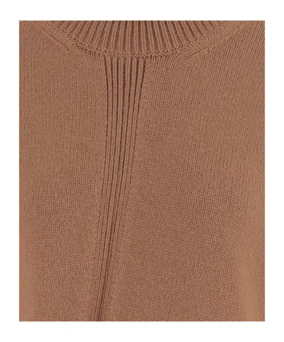 Jil Sander Beige High Neck Asymmetrical Pullover In Brown