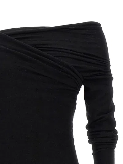 Rick Owens Hollywood Banana Off-shoulder Ruched T-shirt In Black
