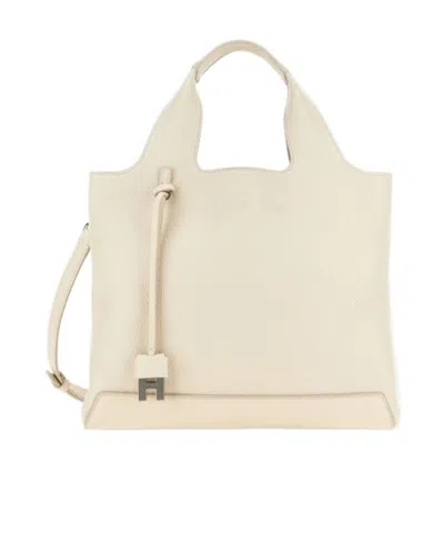 Hogan Leather Textured Top Handle Detachable Strap In White