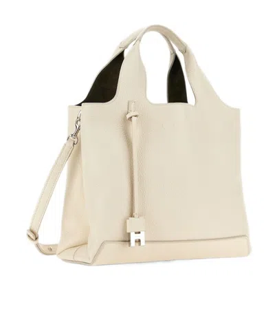 Hogan Leather Textured Top Handle Detachable Strap In White