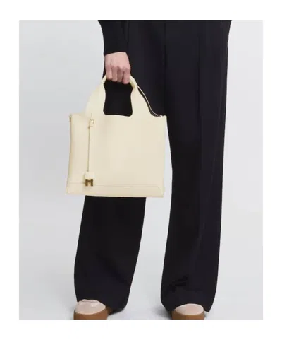 Hogan Leather Textured Top Handle Detachable Strap In White