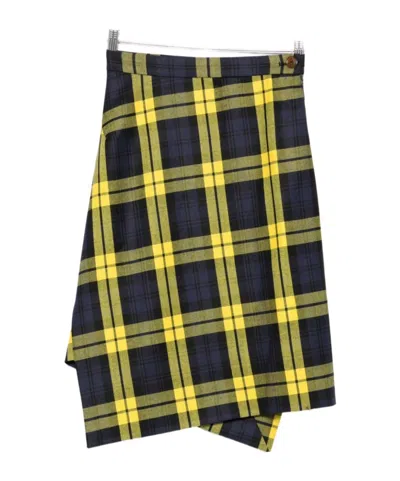 Vivienne Westwood Knee Length Plaid Skirt With Asymmetric Hem In Yellow