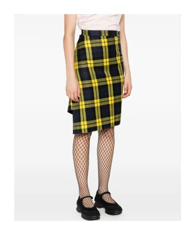 Vivienne Westwood Knee Length Plaid Skirt With Asymmetric Hem In Yellow
