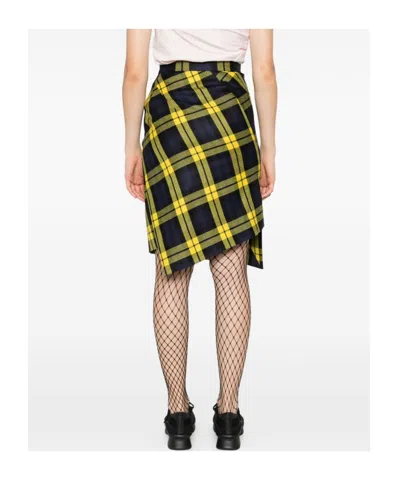 Vivienne Westwood Knee Length Plaid Skirt With Asymmetric Hem In Yellow