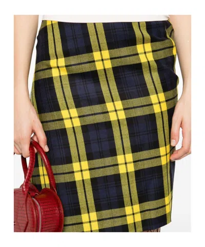 Vivienne Westwood Knee Length Plaid Skirt With Asymmetric Hem In Yellow