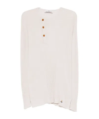 Vivienne Westwood Crewneck Sweater With Asymmetric Button Detail In Neutral