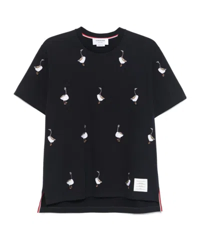 Thom Browne Embroidered-motif T-shirt In Black