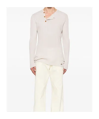 Vivienne Westwood Crewneck Sweater With Asymmetric Button Detail In Neutral
