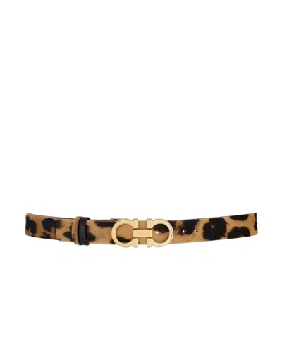 Ferragamo Animal Print Belt With Adjustable Fit And Gold-tone Buckle In Animal Print