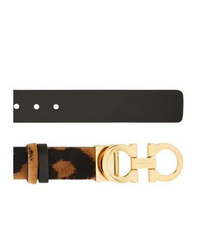 Ferragamo Animal Print Belt With Adjustable Fit And Gold-tone Buckle In Animal Print