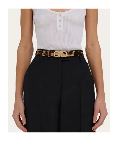 Ferragamo Animal Print Belt With Adjustable Fit And Gold-tone Buckle In Animal Print