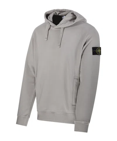 Stone Island Organic Cotton Compass Logo Hoodie In Gray