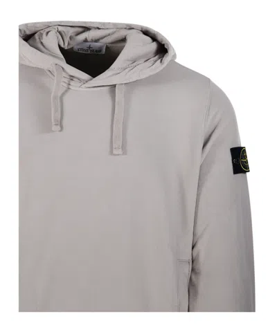 Stone Island Organic Cotton Compass Logo Hoodie In Gray