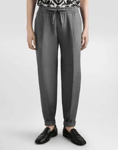 Dolce & Gabbana Washed Linen Canvas Jogging Trousers In Gray