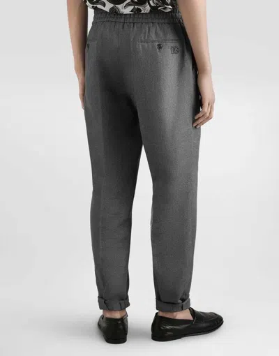 Dolce & Gabbana Washed Linen Canvas Jogging Trousers In Gray