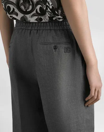 Dolce & Gabbana Washed Linen Canvas Jogging Trousers In Gray