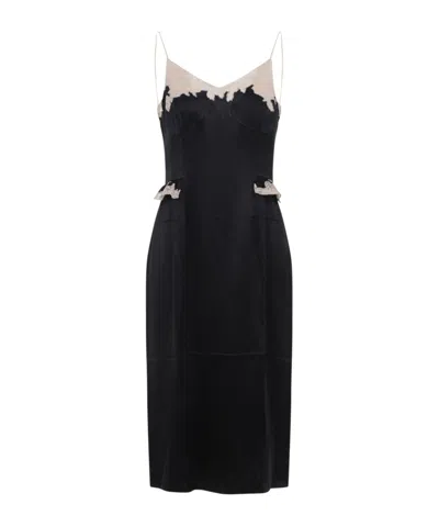 Prada Lace Detailed Midi Dress With Side Slit In Black