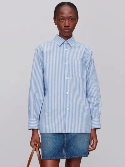 Apc Striped Sela Shirt With Chest Pocket In Blue