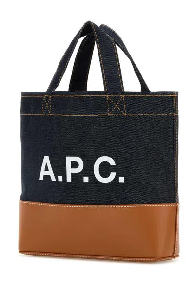 Apc A.p.c. Women Two-tone Denim And Leather Mini Axel Shopping Bag