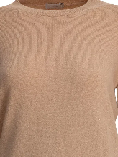 Agnona Crew Neck Knitwear With Ribbed Cuffs And Hem In Neutral