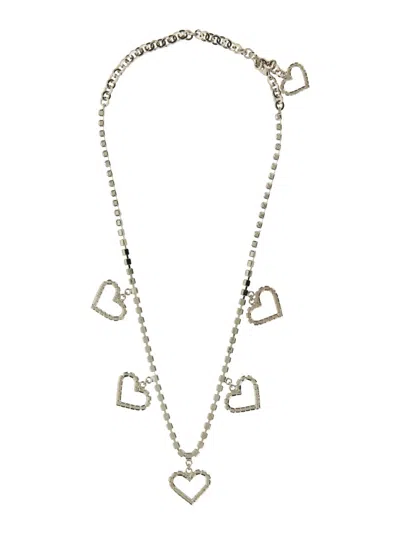 Alessandra Rich Crystal Necklace With Heart Pendants In Metallic