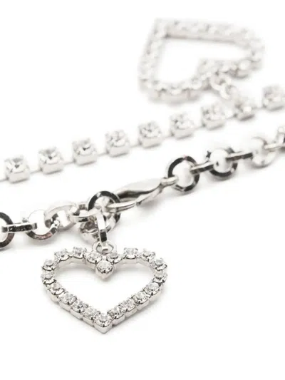 Alessandra Rich Crystal Necklace With Heart Pendants In Metallic