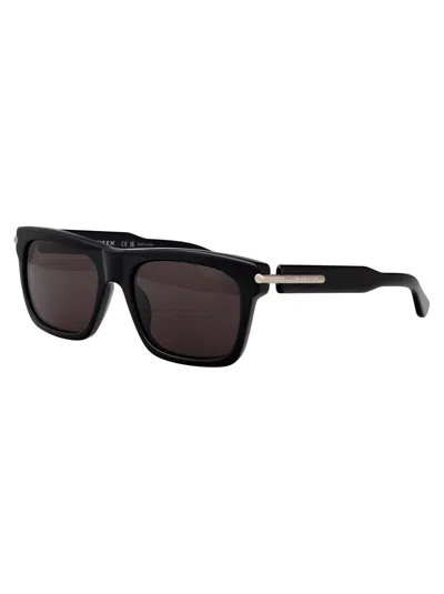 Alexander Mcqueen Black-black-grey Recycled Acetate Sunglasses In Black