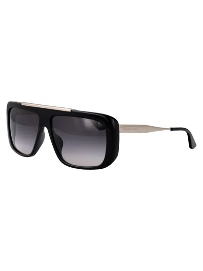 Alexander Mcqueen Black-silver-grey Recycled Acetate Sunglasses In Black