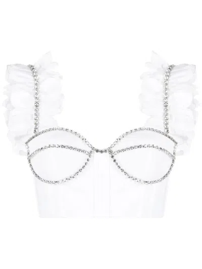 Area Cotton Bustier Top With Crystals In White