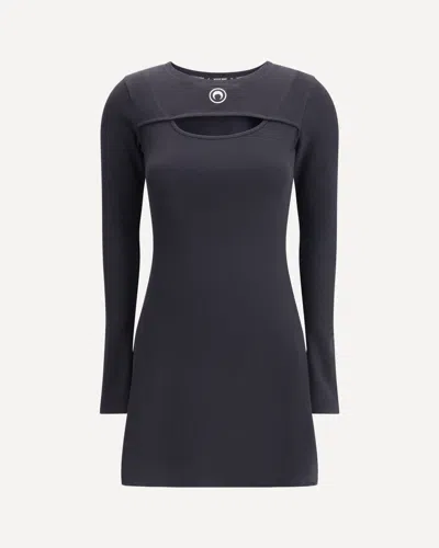Marine Serre Crescent Moon-embroidered Mini Dress In Black