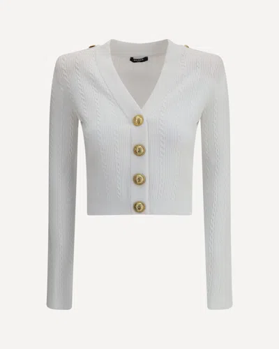 Balmain V-neck Cable Knit Cardigan With Gold-tone Buttons