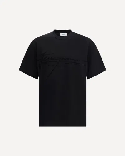 Ferragamo Crew Neck Graphic Print Short Sleeves T-shirt In Black