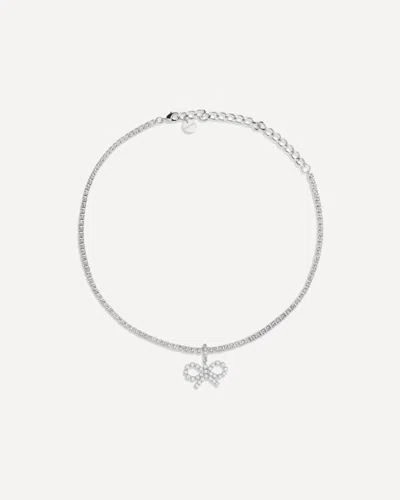 Self-portrait Women Tennis Necklace With Bow Pendant In Metallic